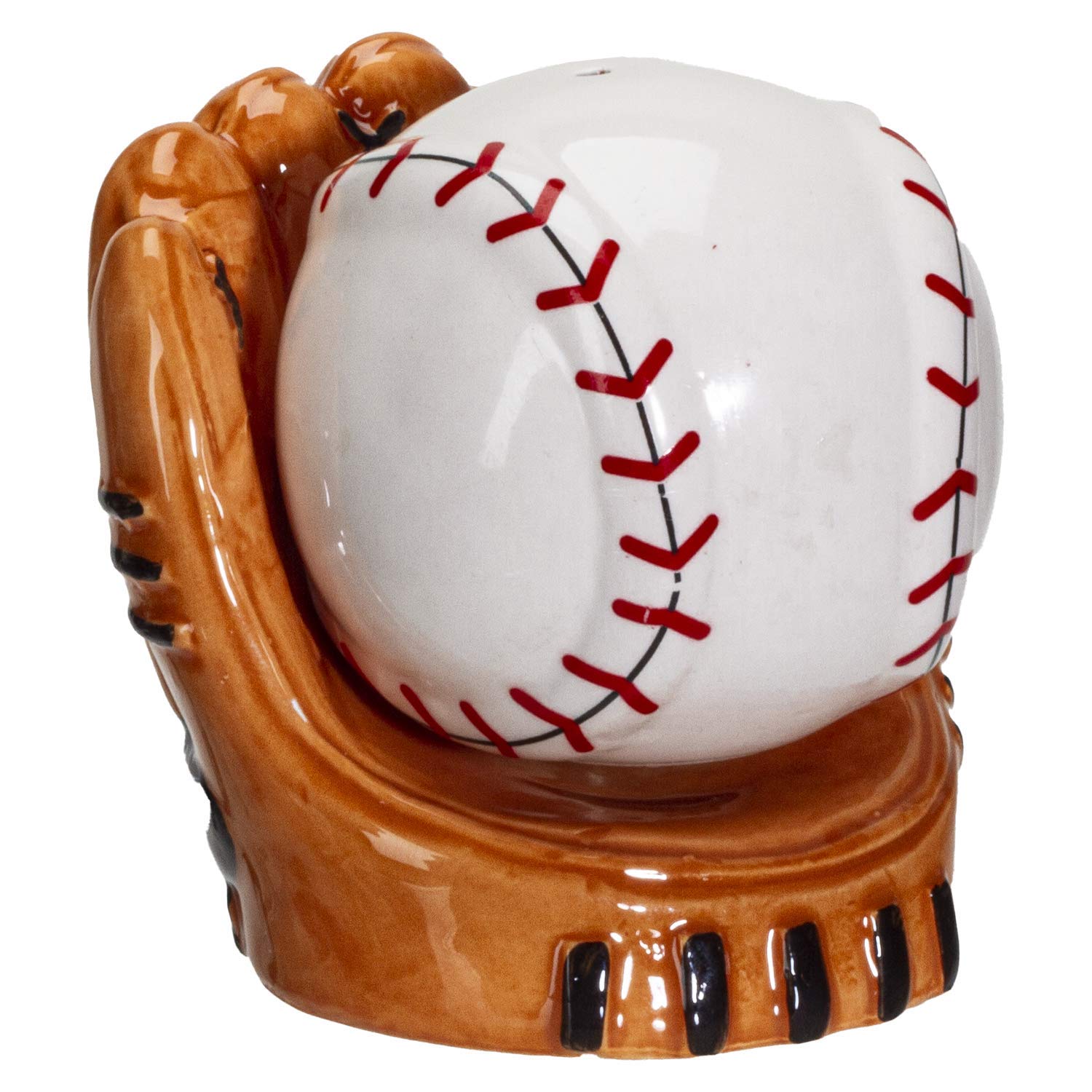 Pacific Giftware hand-painted baseball-themed shakers for kitchen display.