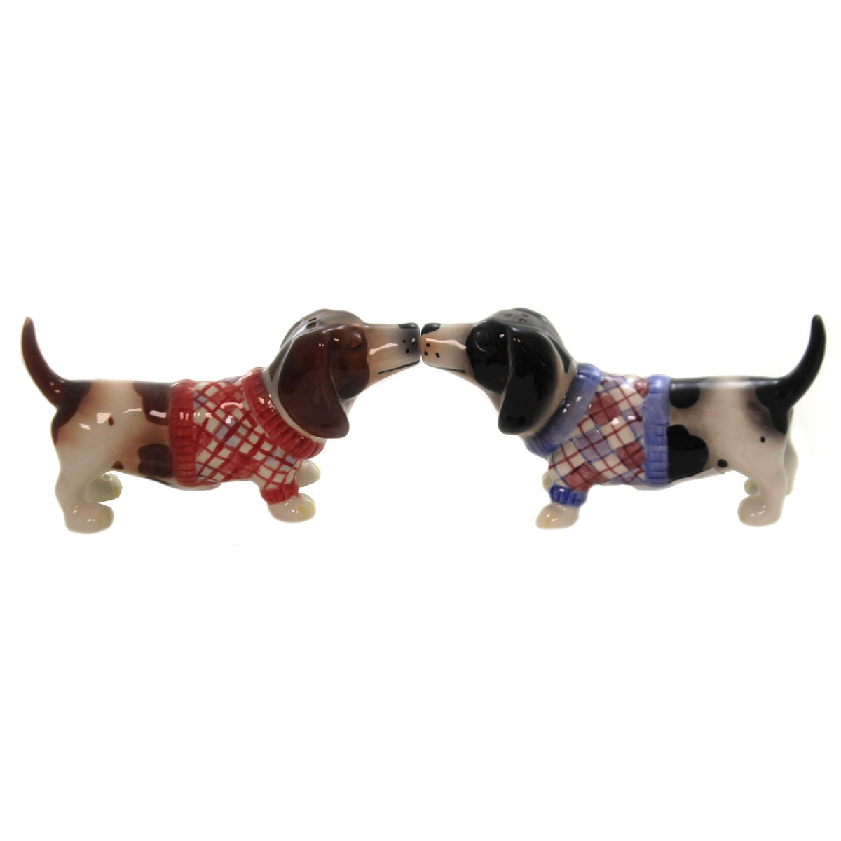Pacific Giftware kissing basset hounds sweater decor on dining table adds playful charm.