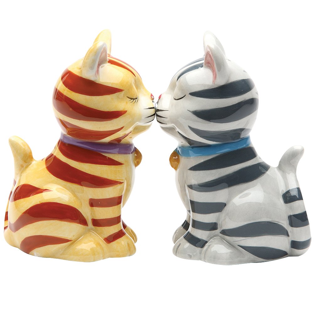 Pacific Giftware kissing kittens salt and pepper set; magnetic ceramic shakers for everyday seasoning.