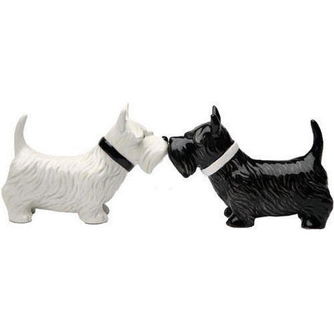 Pacific Giftware kissing Scottie salt and pepper shakers, magnetic kiss for playful meals.