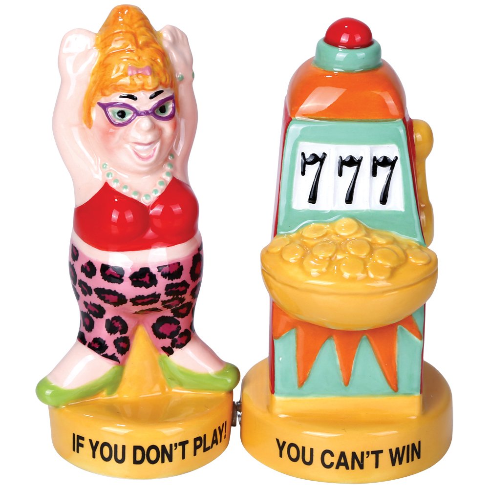 Pacific Giftware Lucky Casino Slot Machine Winner salt and pepper shakers add playful color to meals.