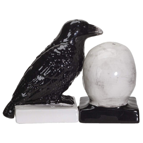 Close-up of the hand-painted Raven design on Pacific Giftware shakers.