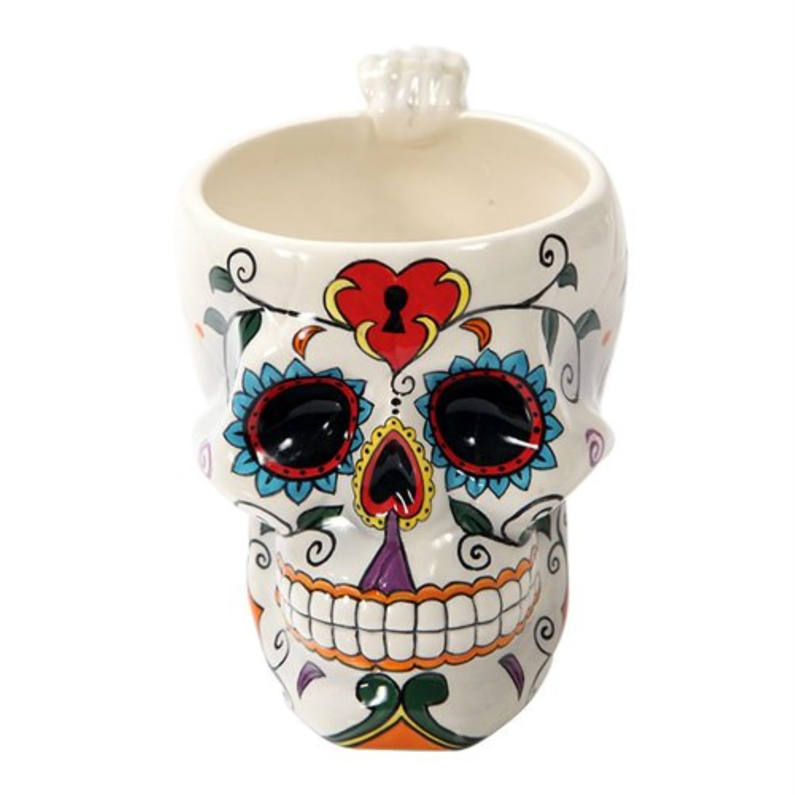 Pacific Giftware white tribal Day of the Dead love lock mug with vibrant skull design, ideal for coffee