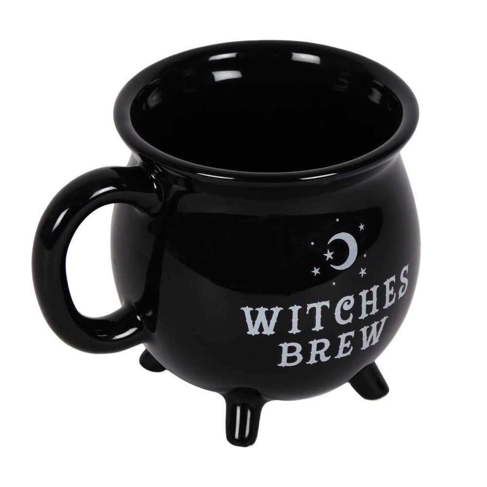 Pacific Giftware Witches Brew cauldron mug closeup highlights glossy black ceramic.