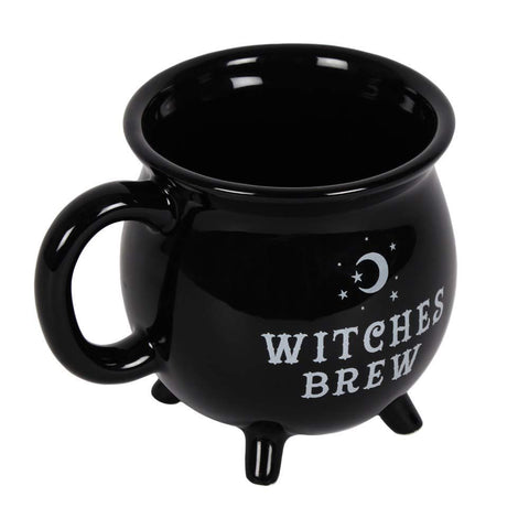 Pacific Giftware Witches Brew cauldron mug closeup highlights glossy black ceramic.