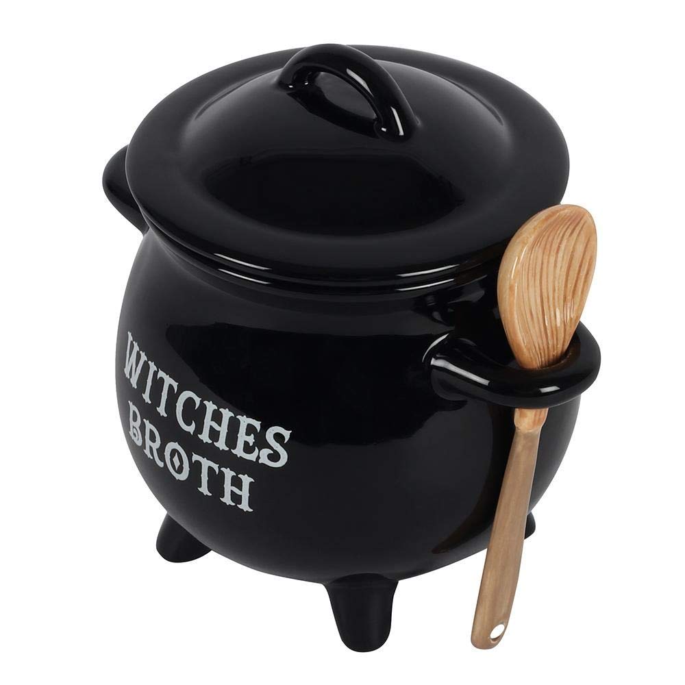 Pacific Giftware Witches Broom Spoon pairs with the cauldron bowl for themed serving.