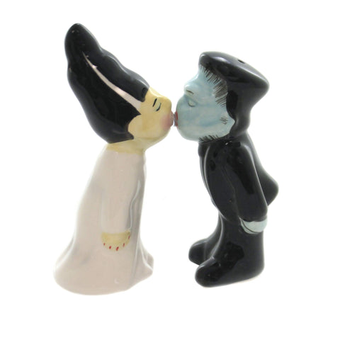 Pacific Giftware zombie-monster-bride magnetic salt and pepper shakers showcase a playful embrace for fun table decor