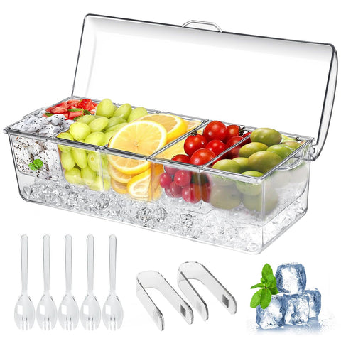 PADELE large ice-chilled condiment caddy with lids keeps toppings fresh at gatherings