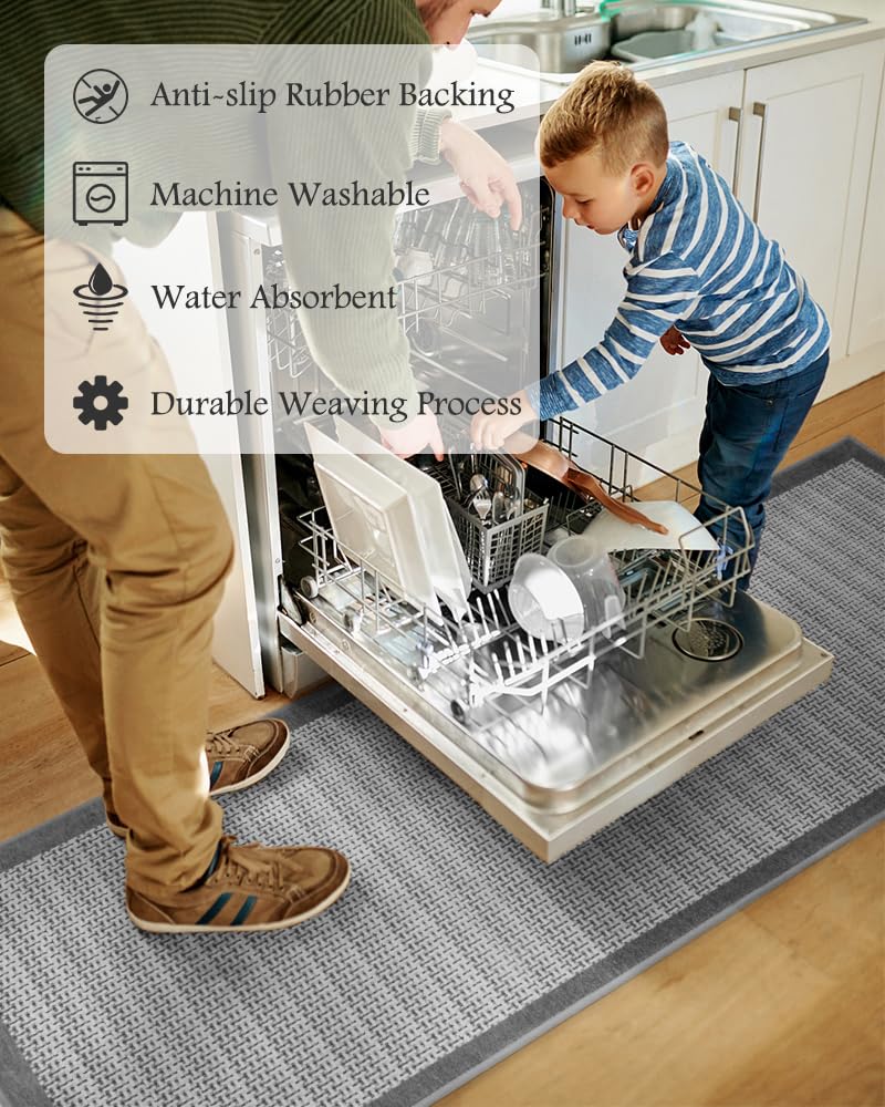 PADOOR flat-weave kitchen rug adds warmth and easy cleaning.