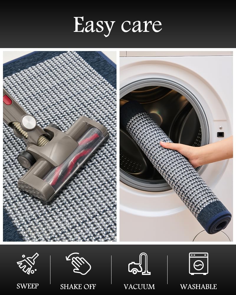 PADOOR machine-washable blue kitchen mat for quick cleanup.