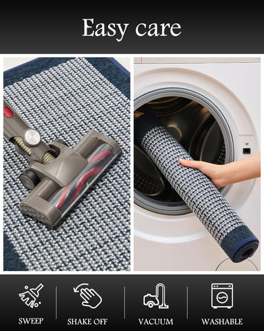 PADOOR machine-washable blue kitchen mat for quick cleanup.