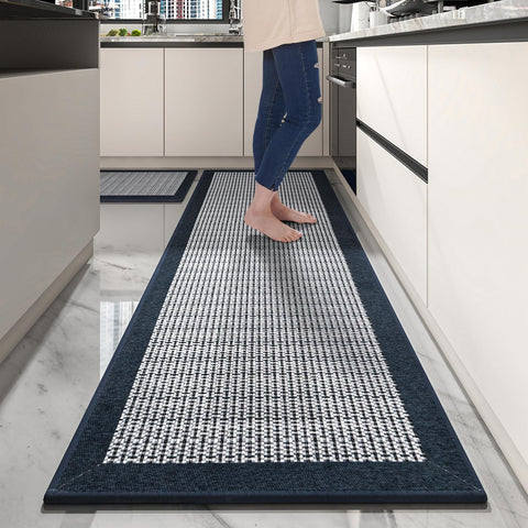 PADOOR non-slip kitchen rug set blue full view showing safety and style.