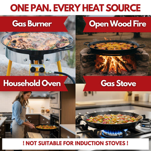 Outdoor-friendly Paelluxe pan for cooking over open flame or grill