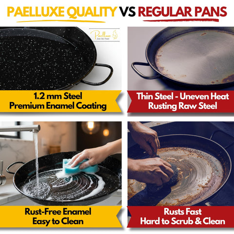 Paelluxe Paella Pan oven-use shot shows versatile cooking options