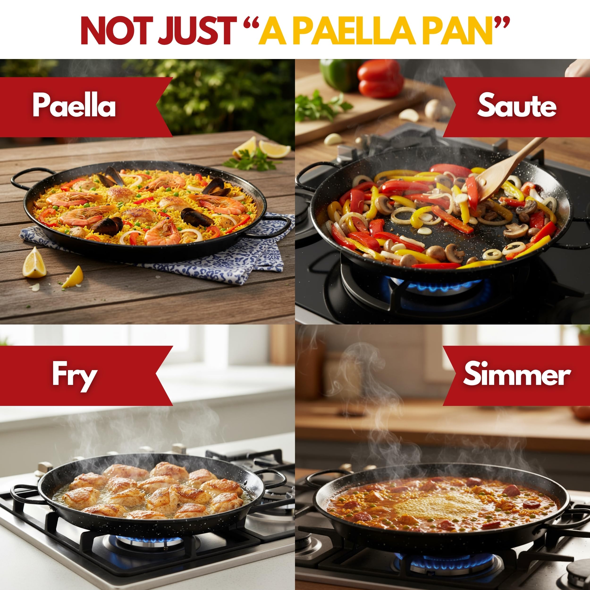 Versatile Paelluxe pan for stove, grill, oven and paella burner