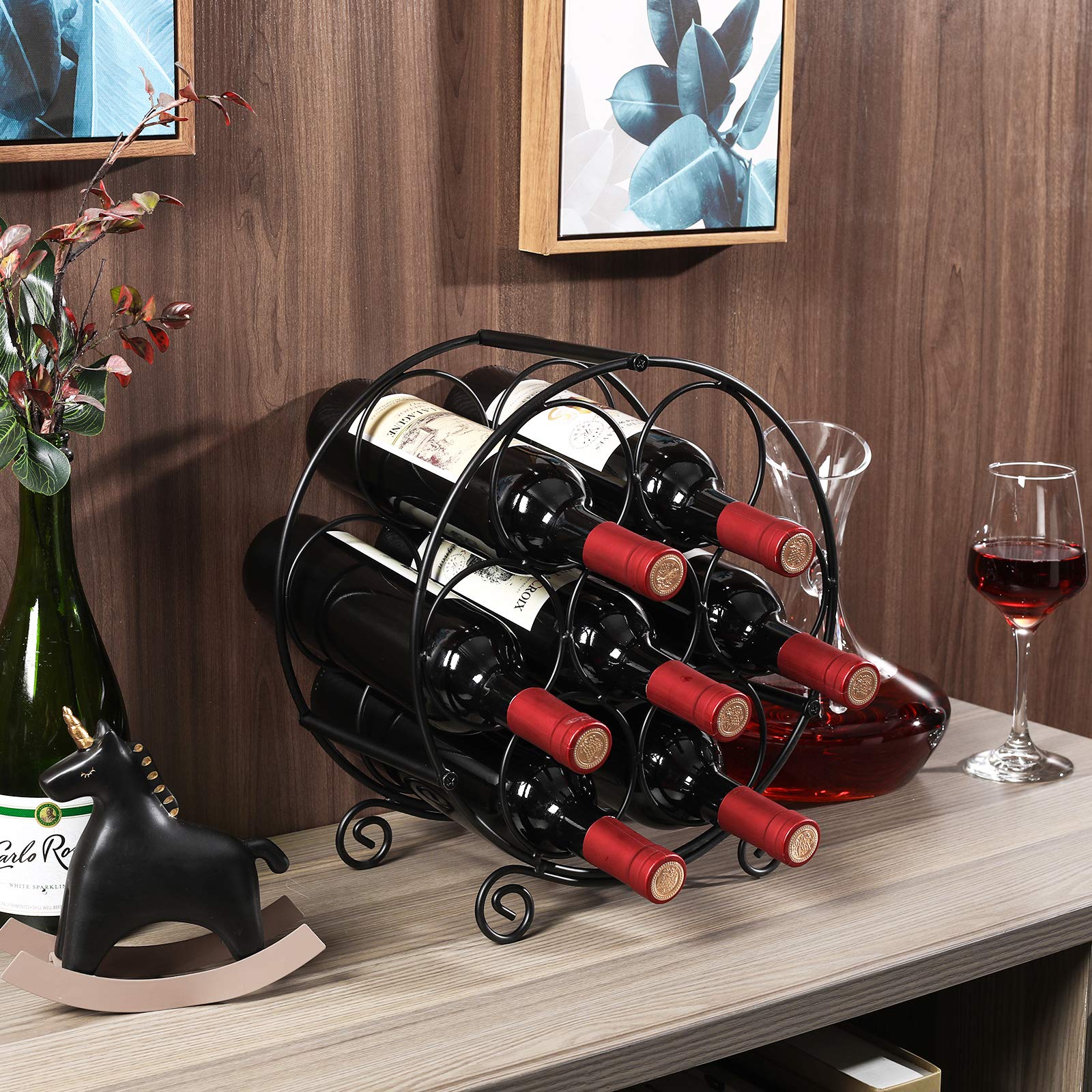 PAG 7-bottle wine rack retro circular design adds charm