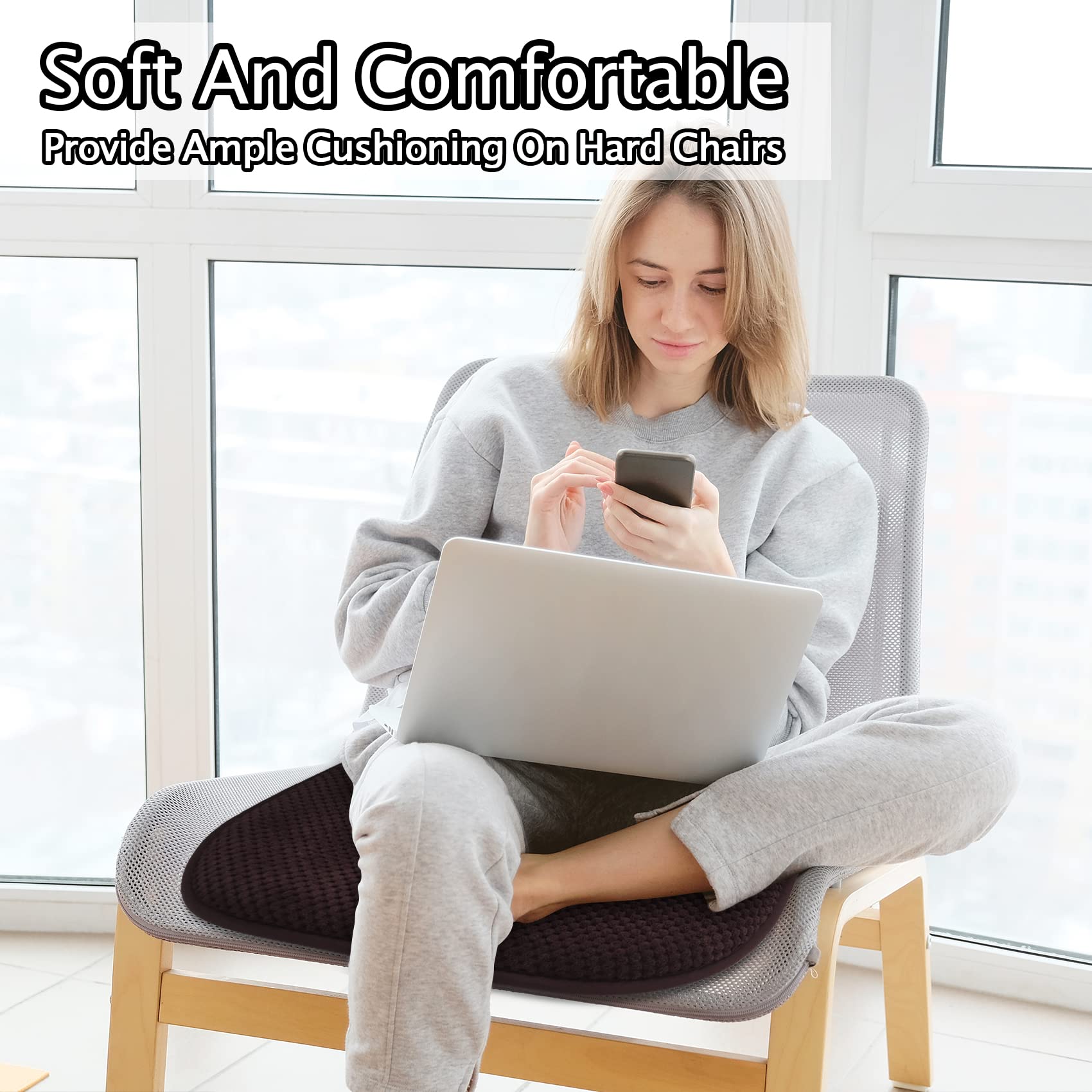 PAGGED brown foam cushions on a dining chair set for versatile seating