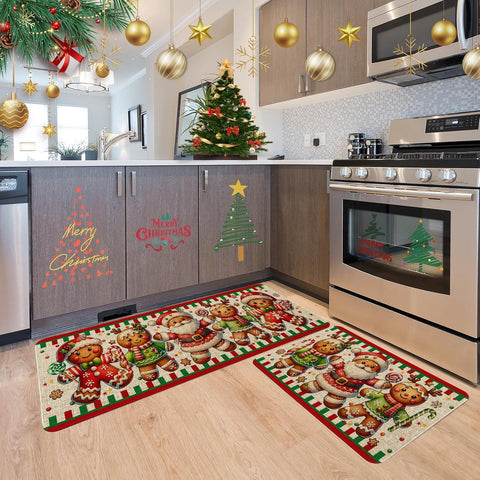 Pahhjsa set of 2 Christmas kitchen rugs enhances decor and floor coverage.