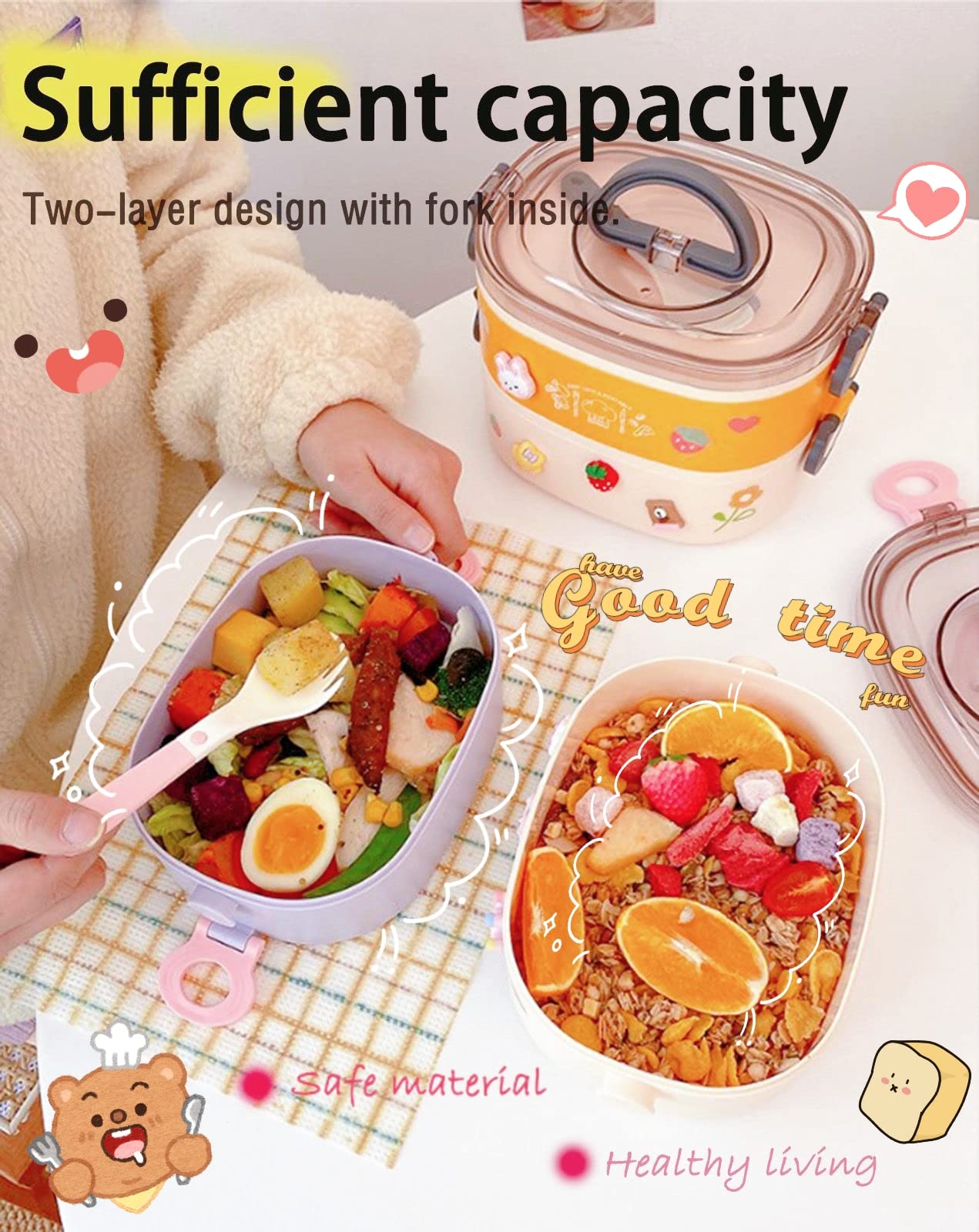 Paidideng Kawaii Bento Box large capacity for hearty lunches anywhere