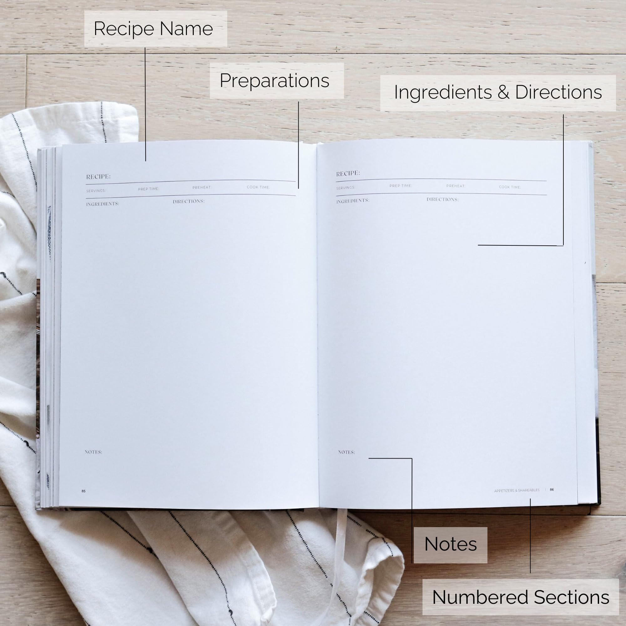 Paige McRae Recipe Book interior templates—ample space to write your own recipes