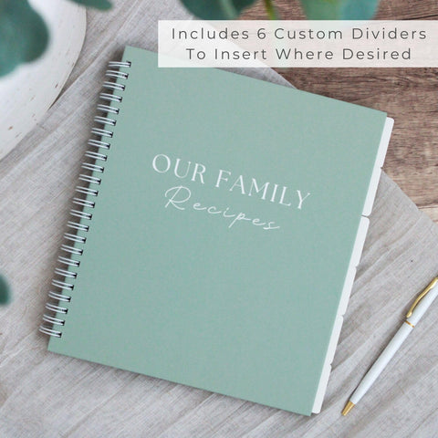 Paige McRae Recipe Book matte hardcover provides durable, stylish storage on any shelf.