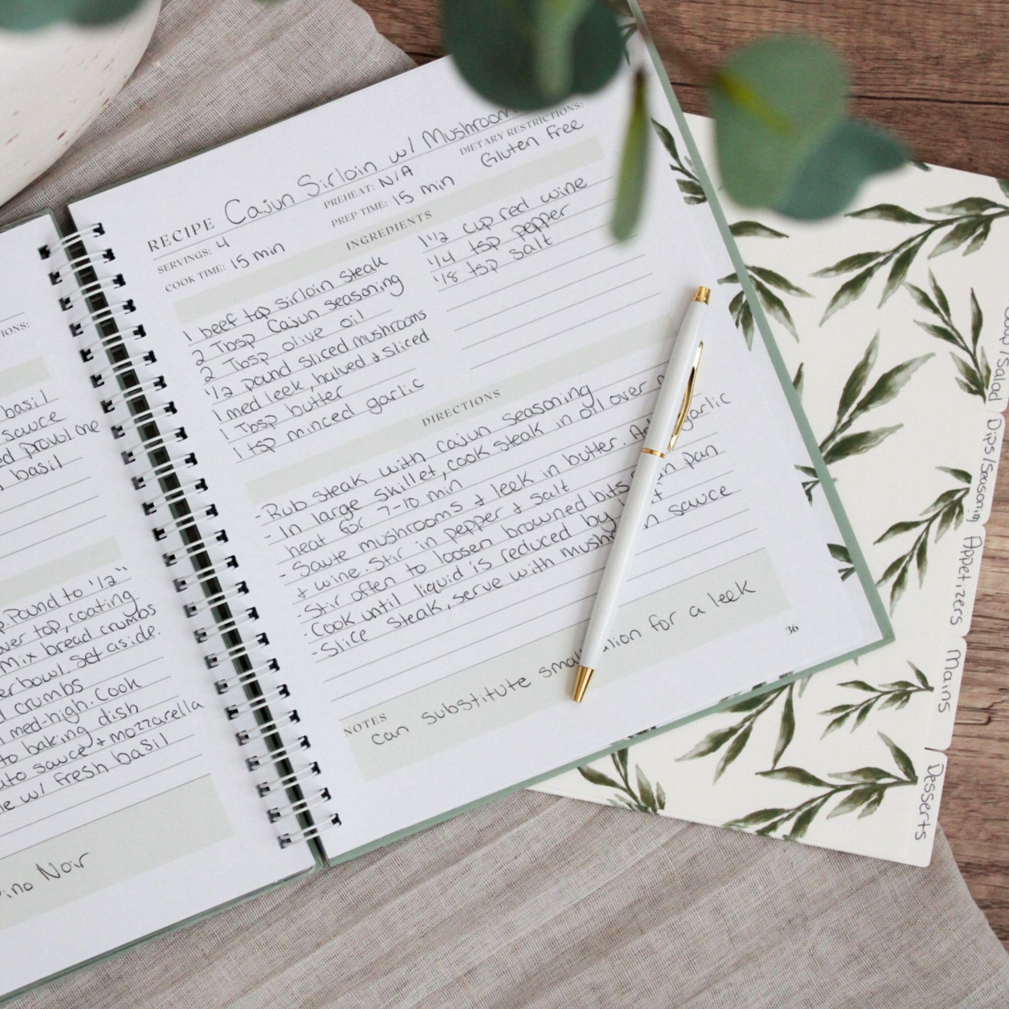 Paige McRae Recipe Book six interior dividers help organize meals and memories.