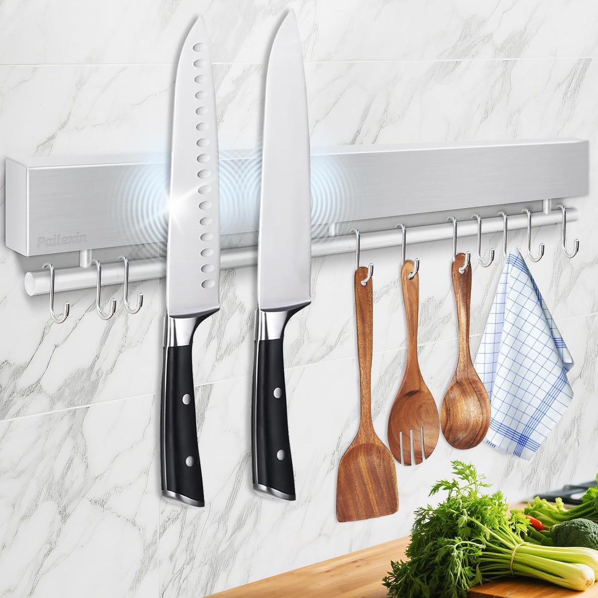 Pailexin 17-inch magnetic knife holder mounted on wall for easy access