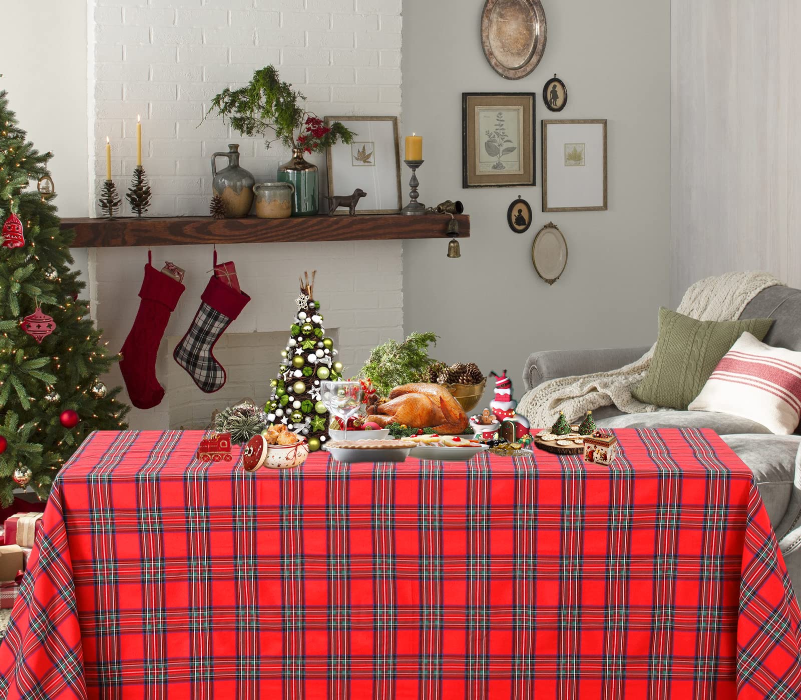 PakiInno Buffalo Plaid tablecloth 57x84 inches laid on a rectangular dining table for holiday settings.