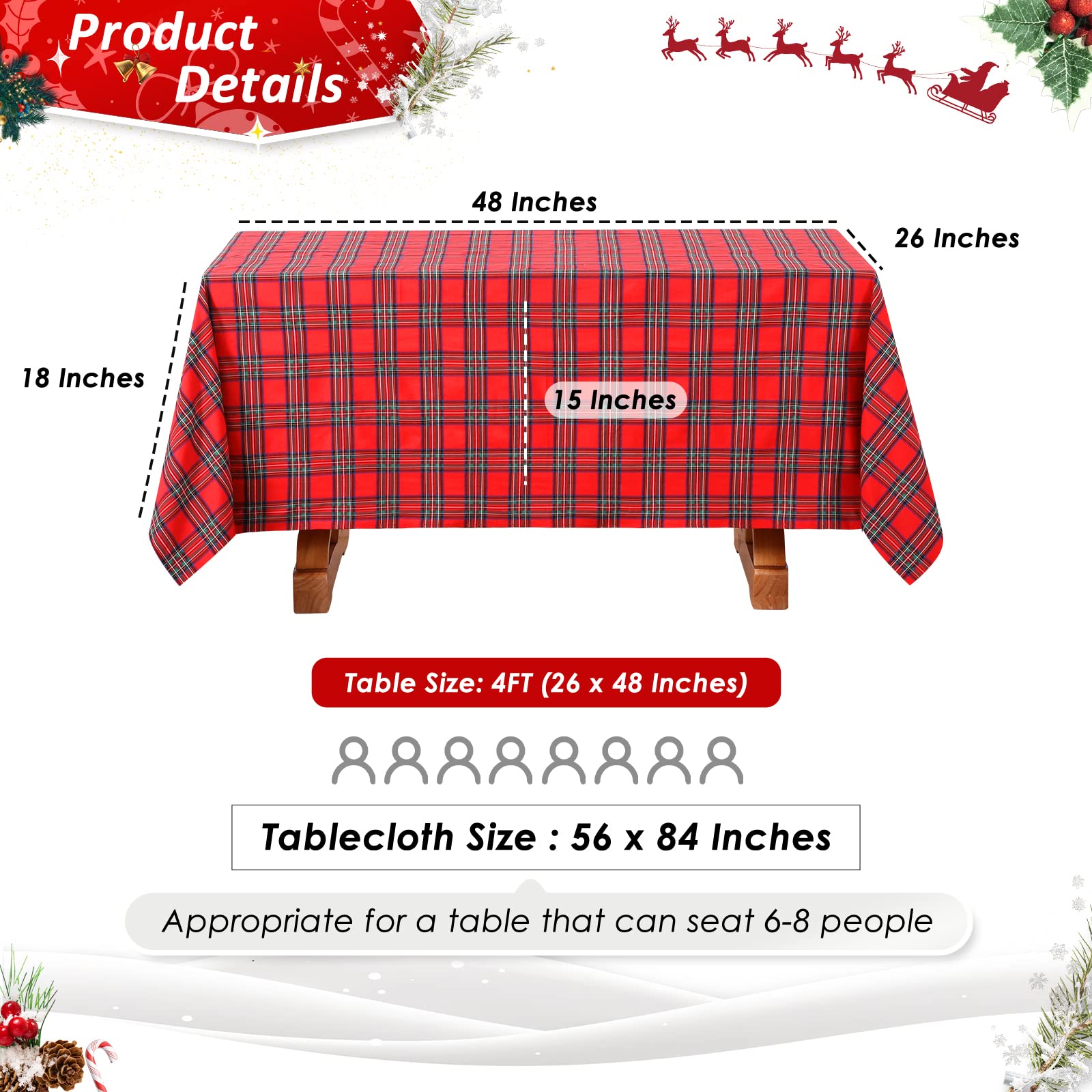 PakiInno Buffalo Plaid tablecloth detailed edge stitching for durable, elegant finish.