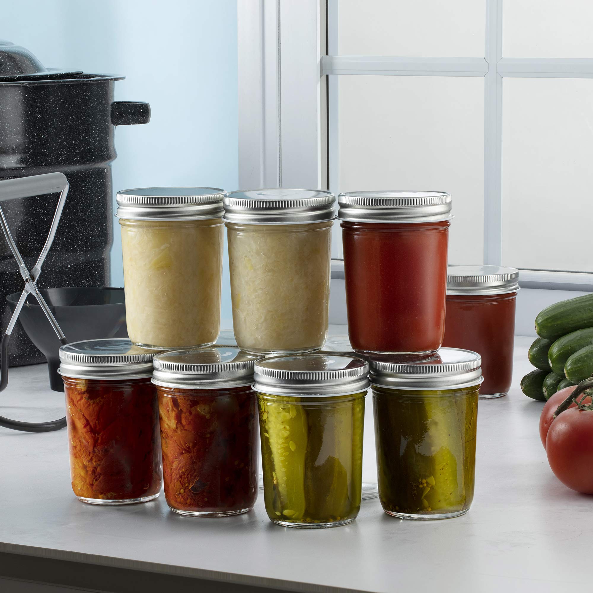 Paksh Novelty 8oz glass jar with airtight lid side view showing seal.