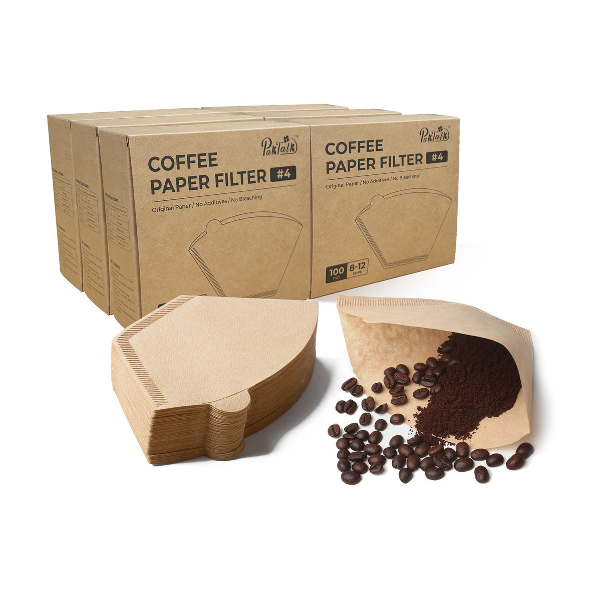 PakTalk cone filter size 4, natural brown, residue-free for pour-over brewing.