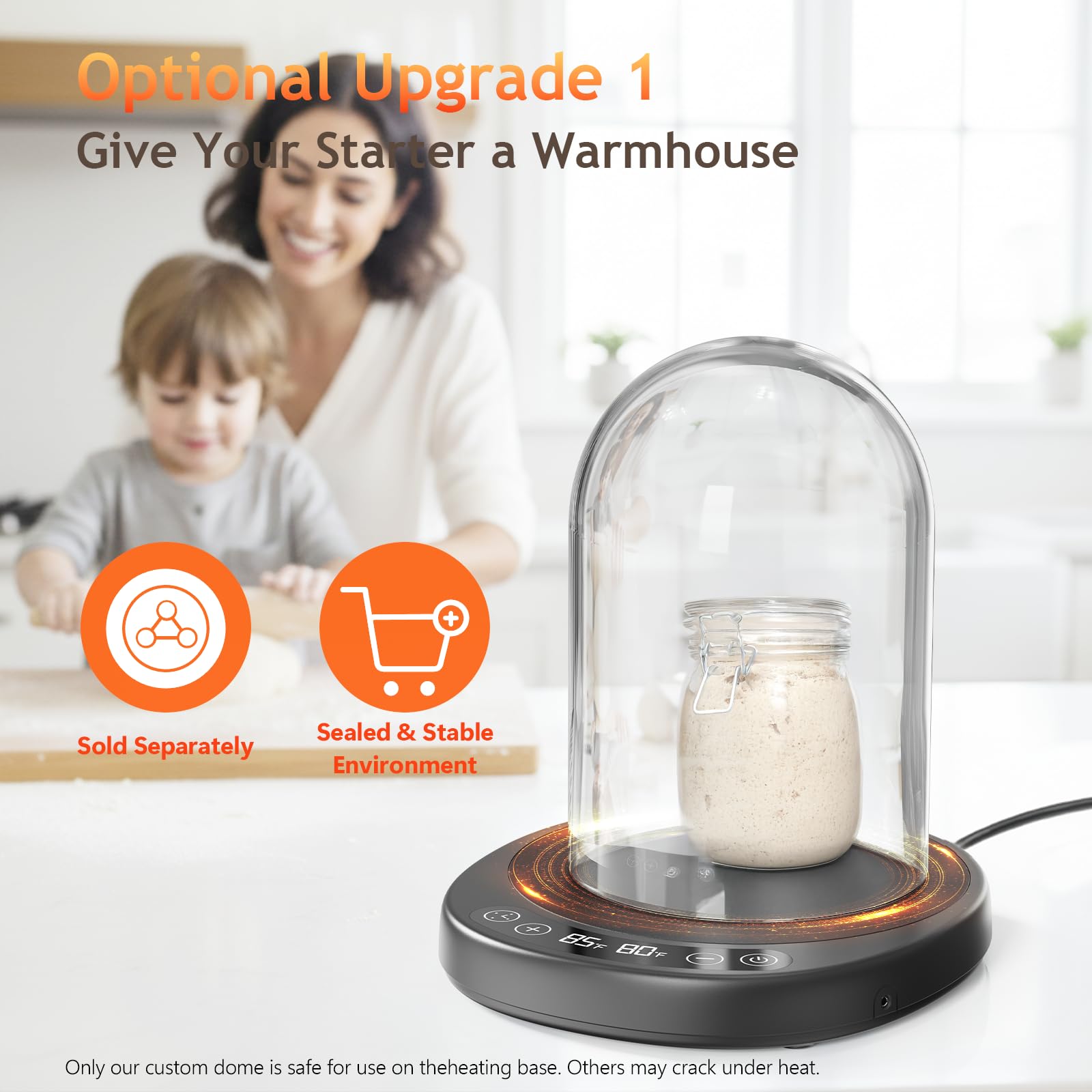 Wide 6.5-inch base fits jars, bowls, and flexible proofing setups.
