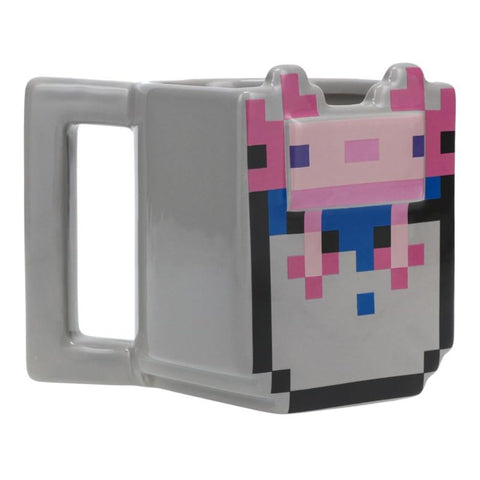 Paladone axolotl mug inside the bucket, showcasing Minecraft charm and collectible quality.