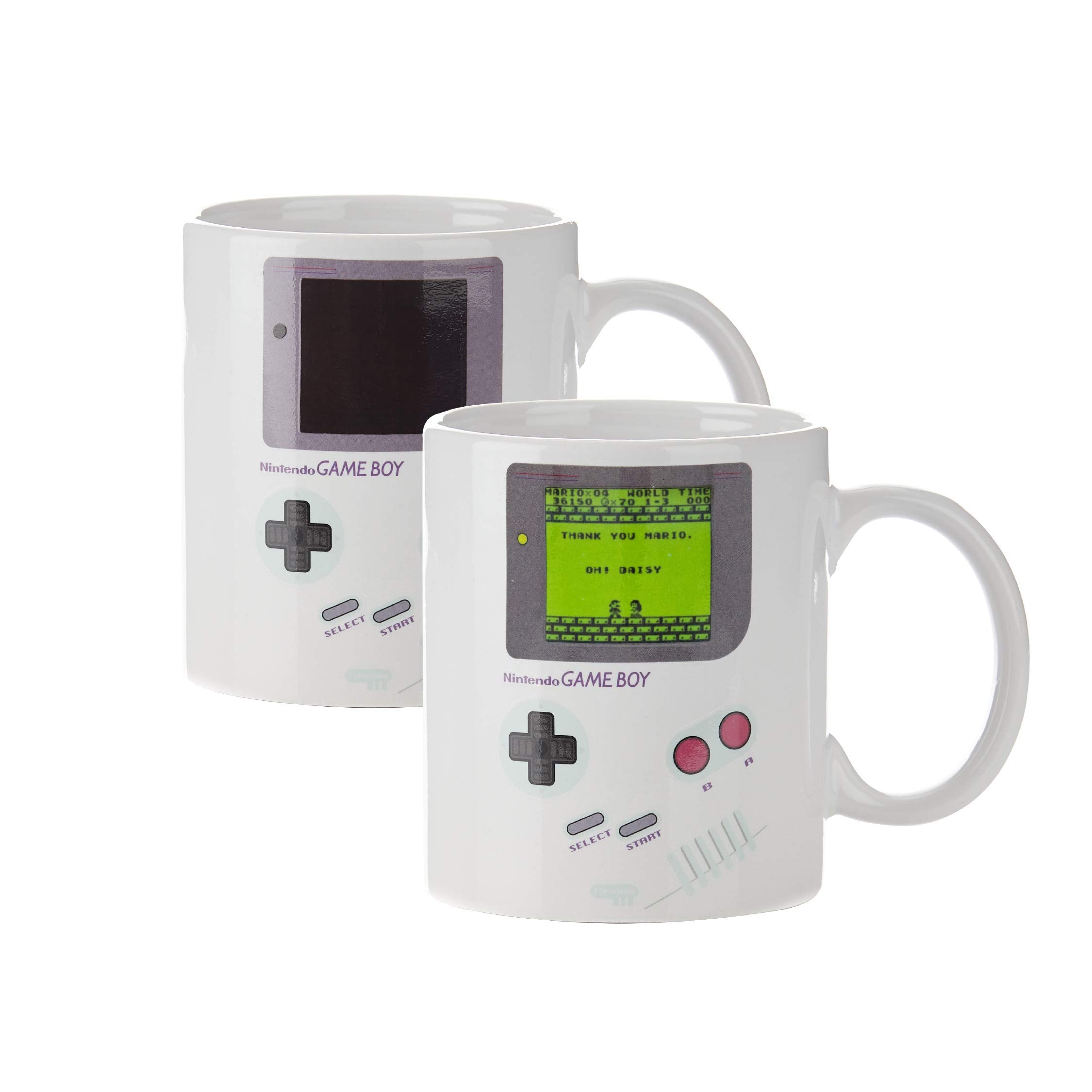 Paladone Game Boy mug reveals game screen when hot, ideal for retro gaming vibes.