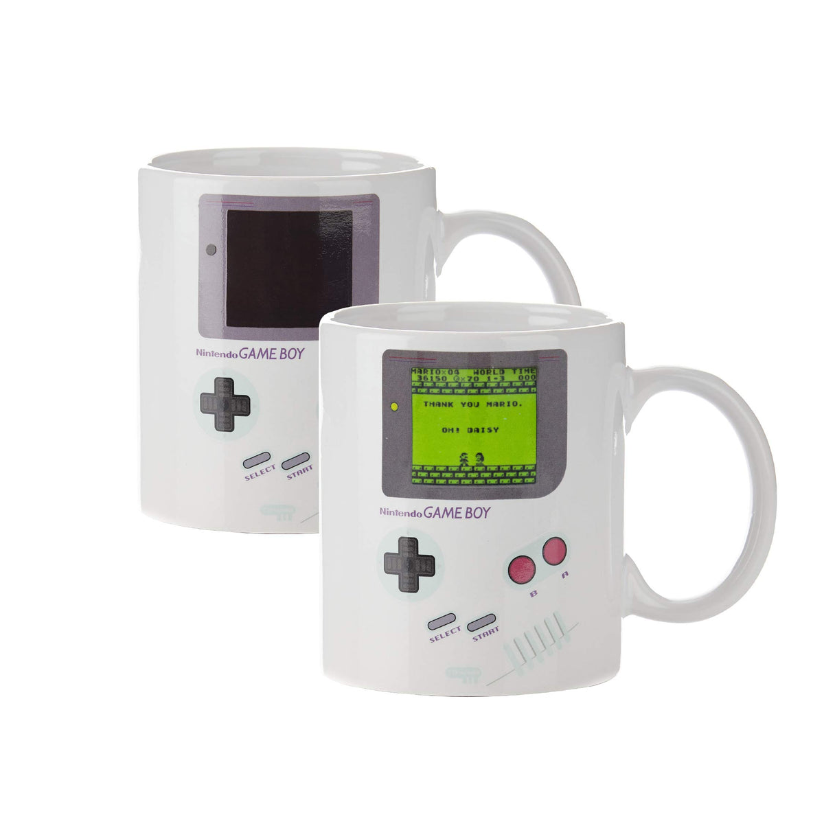 Paladone Game Boy mug reveals game screen when hot, ideal for retro gaming vibes.
