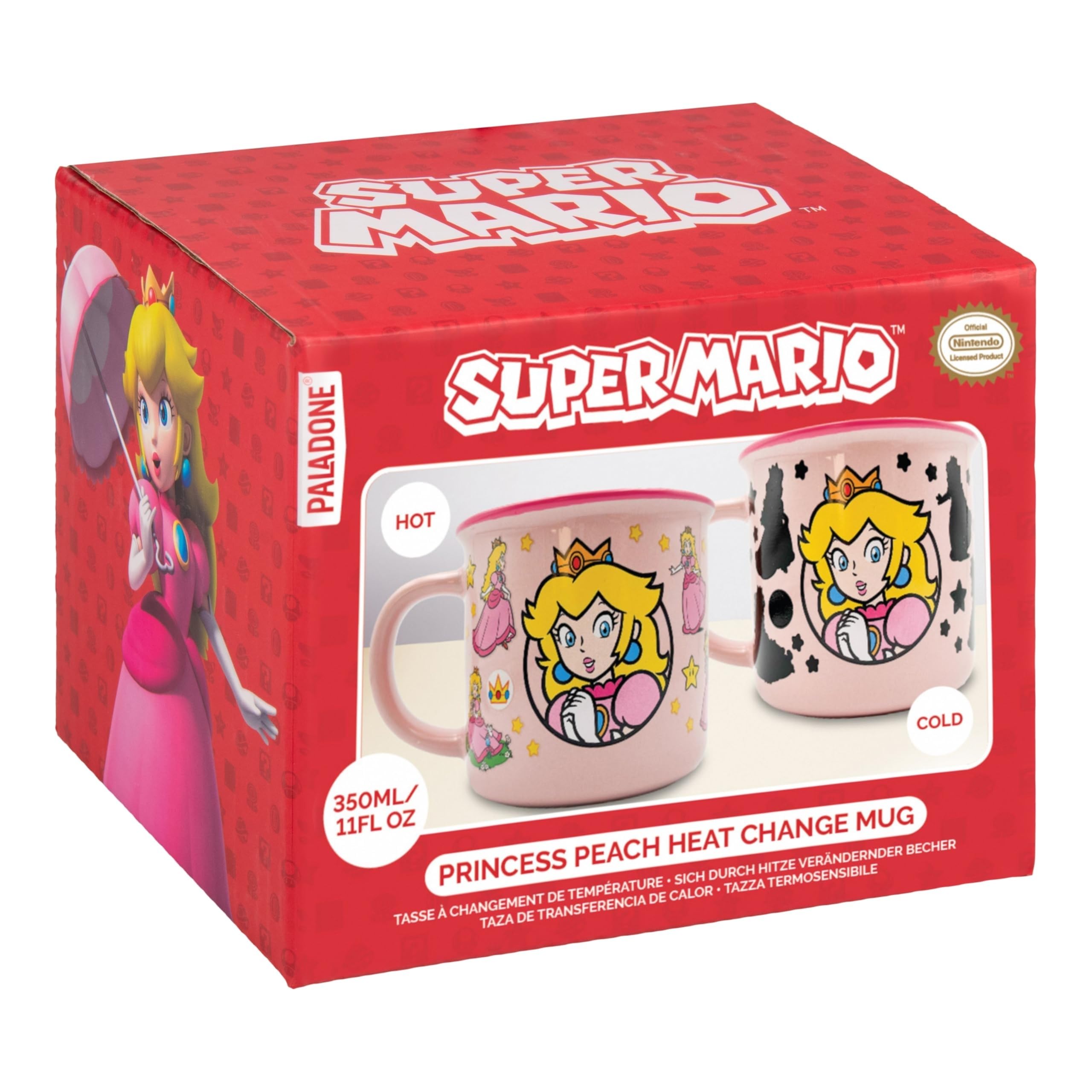 Paladone official Nintendo licensed mug featuring Princess Peach heat reveal.