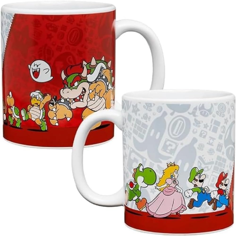 Paladone Super Mario mug with heroes on one side for daily coffee rituals
