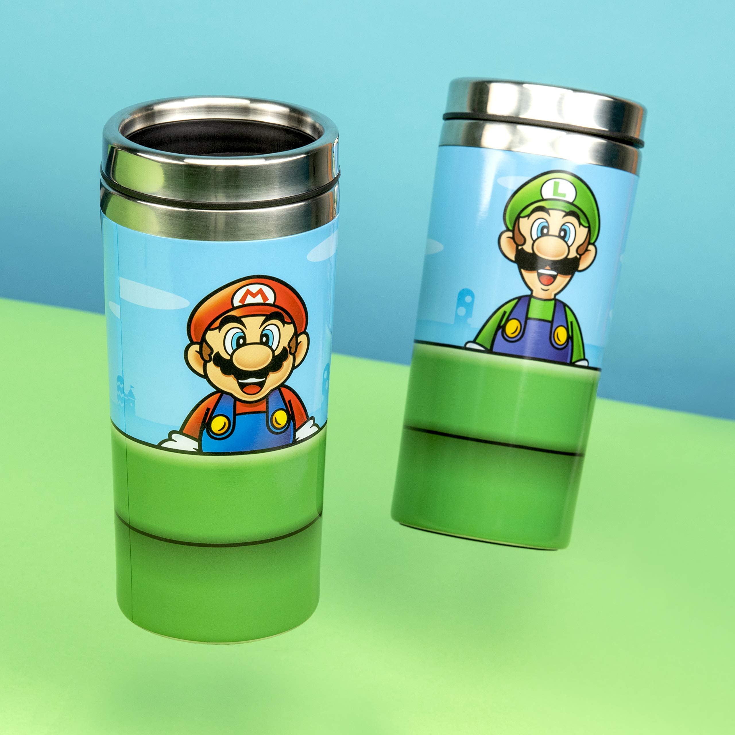 Stainless steel body detail on the Paladone mug highlights durability and finish.