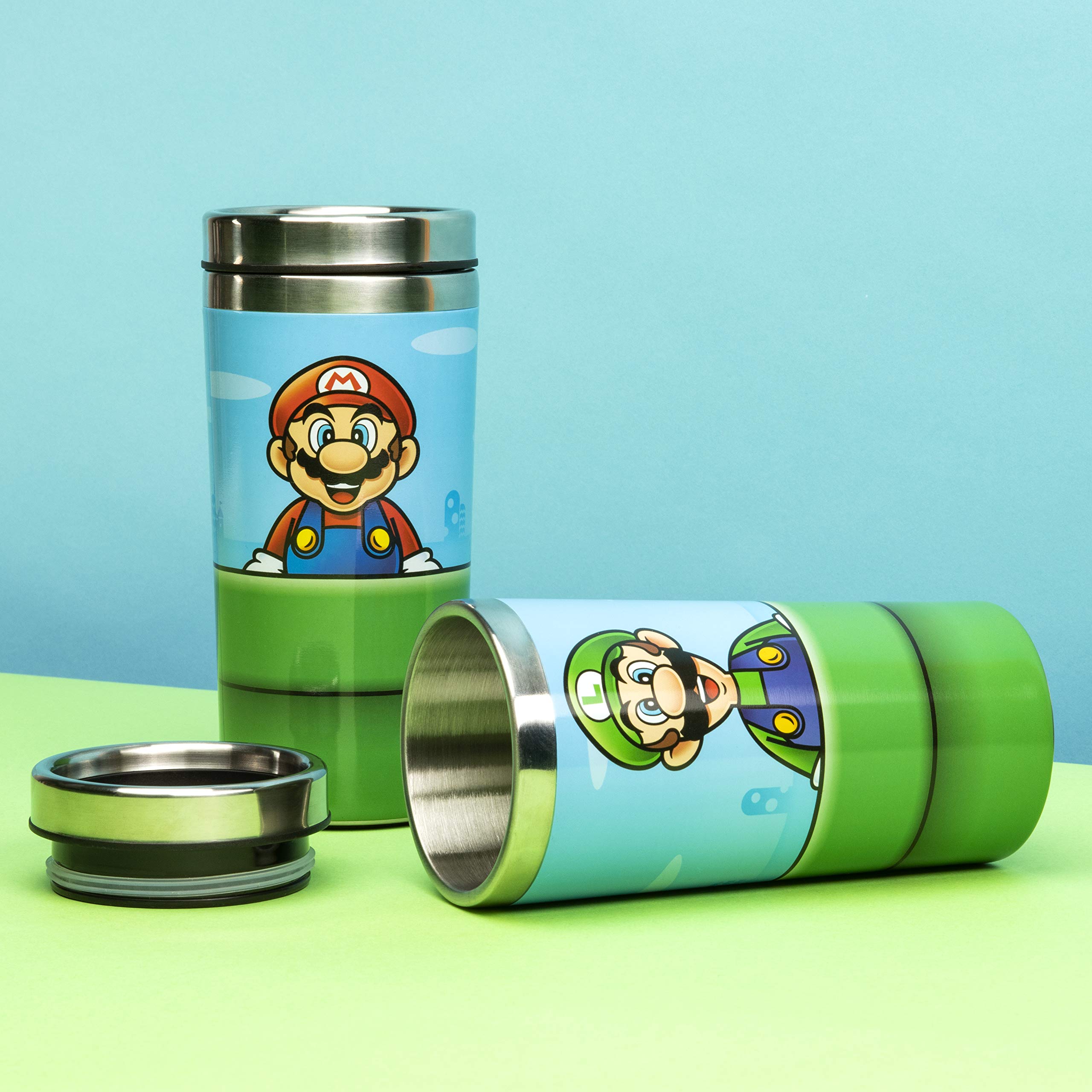Official Nintendo licensed branding on Paladone mug featuring Mario and Luigi for collectors.