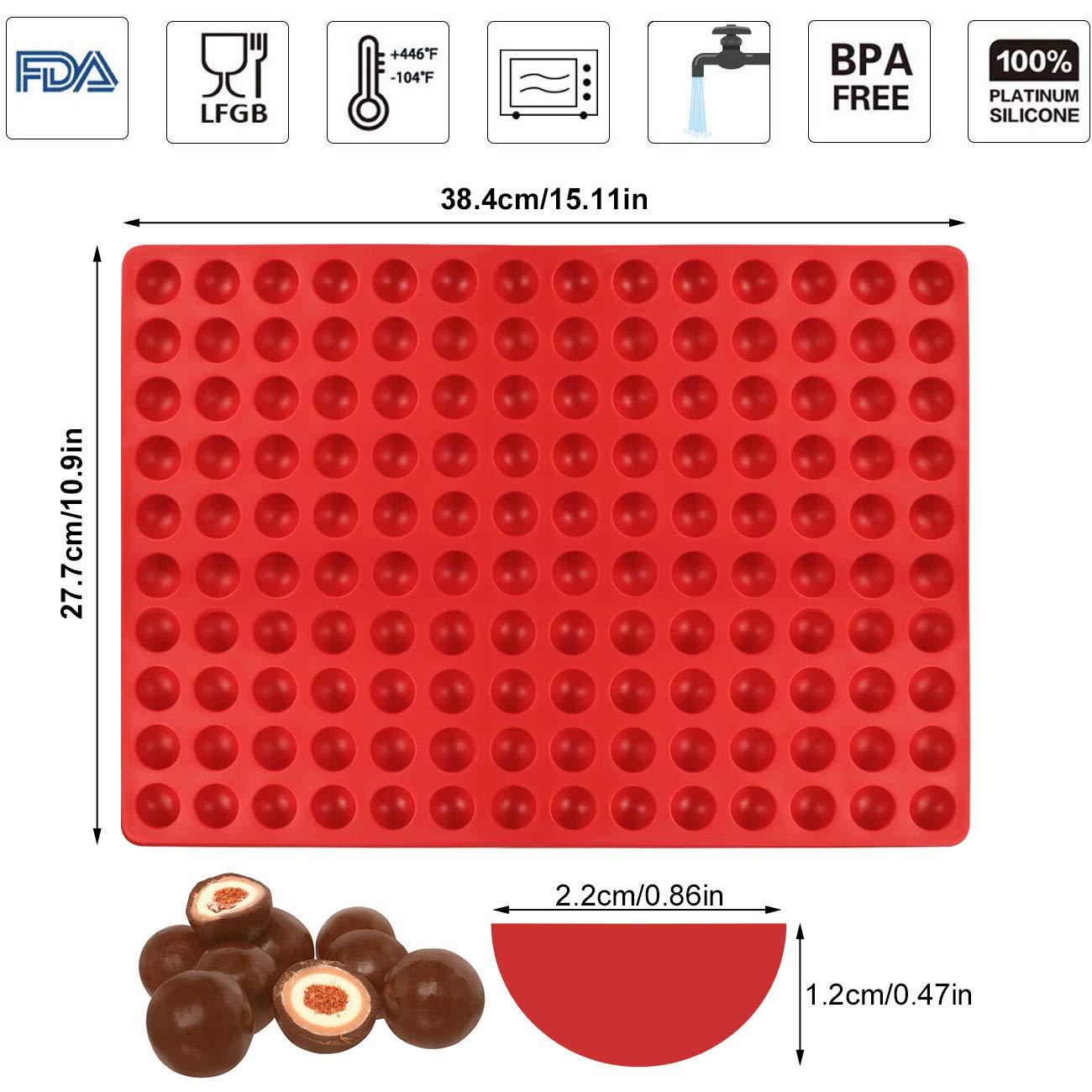 Palksky 140-cavity semi-sphere mold cavities close-up for precise round treats.