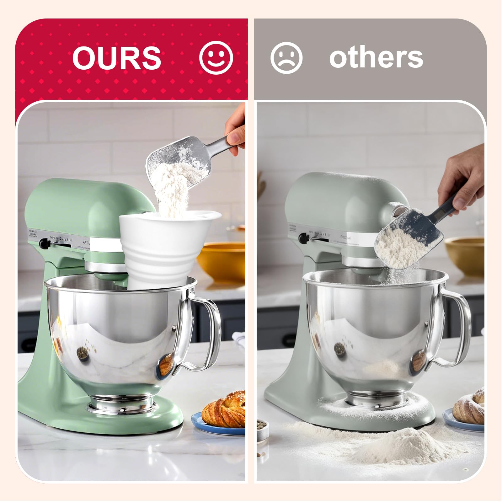 Palksky leak-proof design minimizes flour spill during mixing