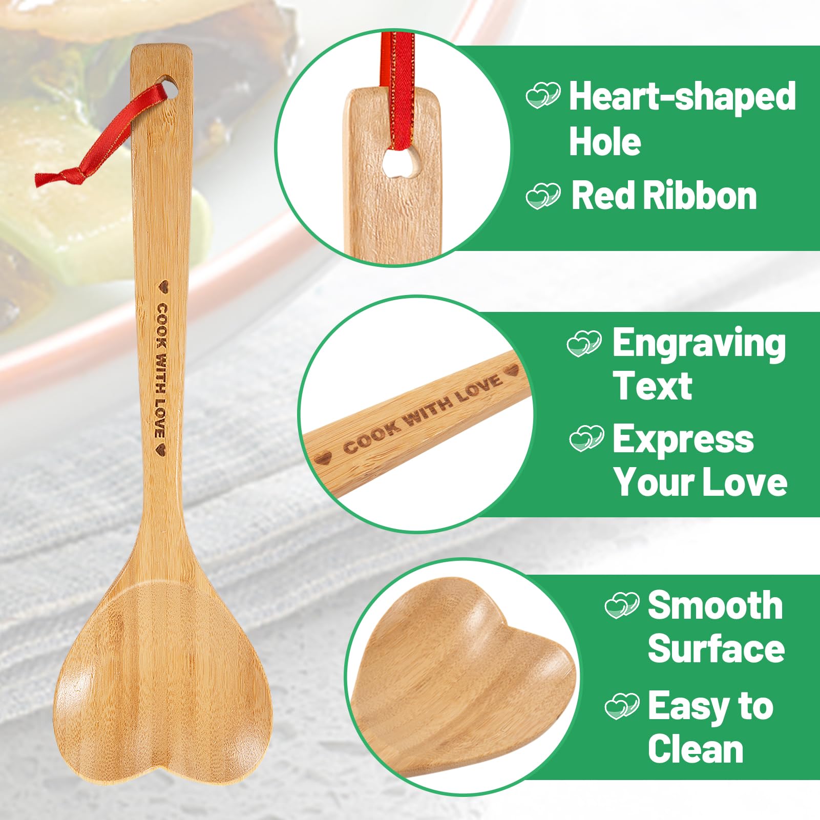 PAMASE heart-shaped bamboo handle spoon designed for durable stirring.