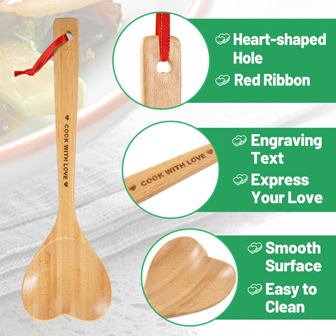 PAMASE heart-shaped bamboo handle spoon designed for durable stirring.