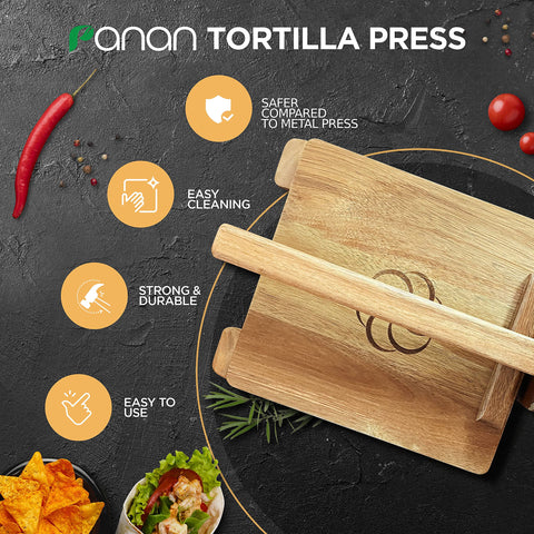 panan acacia press with ergonomic handle offers comfortable, left or right-handed use.