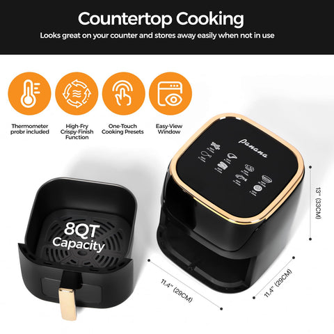 Panana 8QT air fryer sleek countertop design in black
