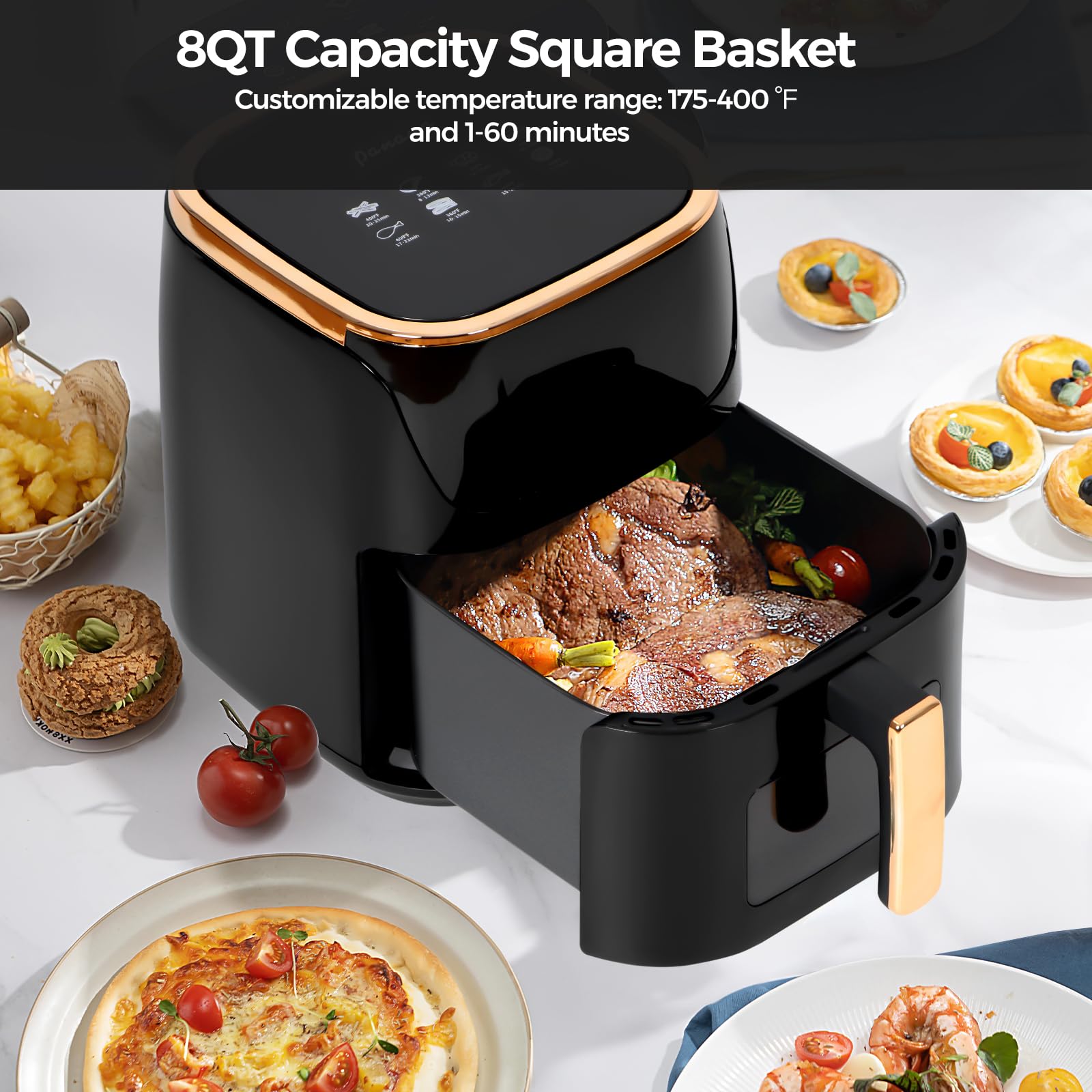 Panana 8QT air fryer digital display with easy controls and presets