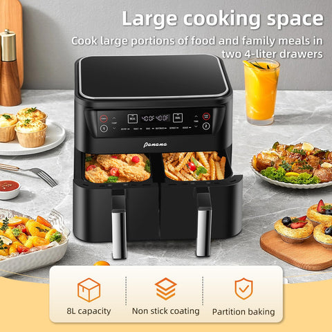 Panana air fryer showing its 6-in-1 functions for versatile cooking.