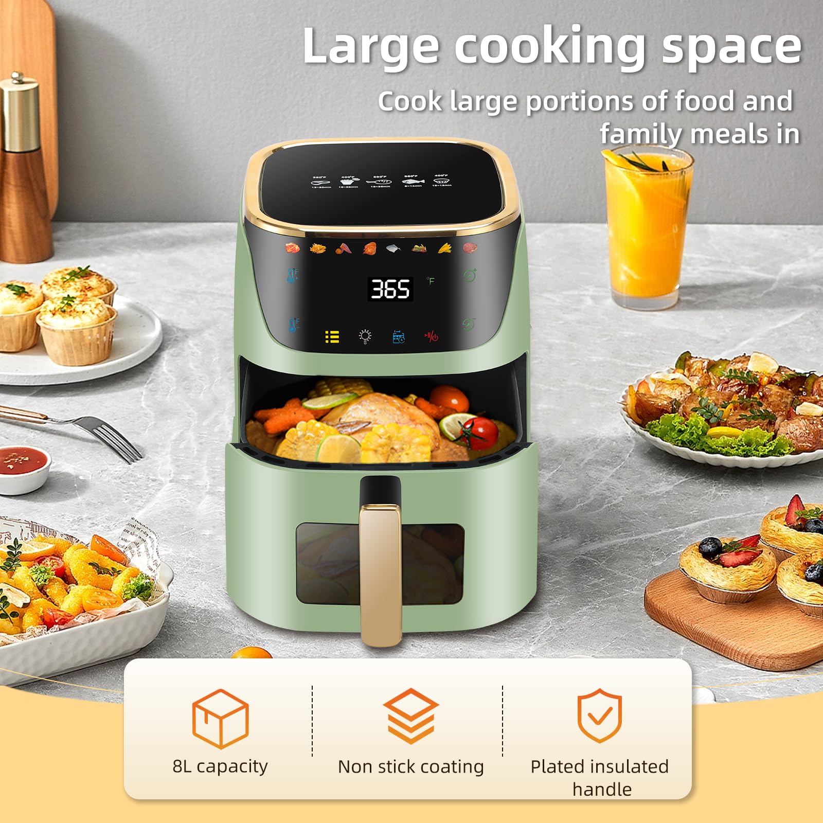 Panana Air Fryer 8QT digital panel for quick one-touch cooking.