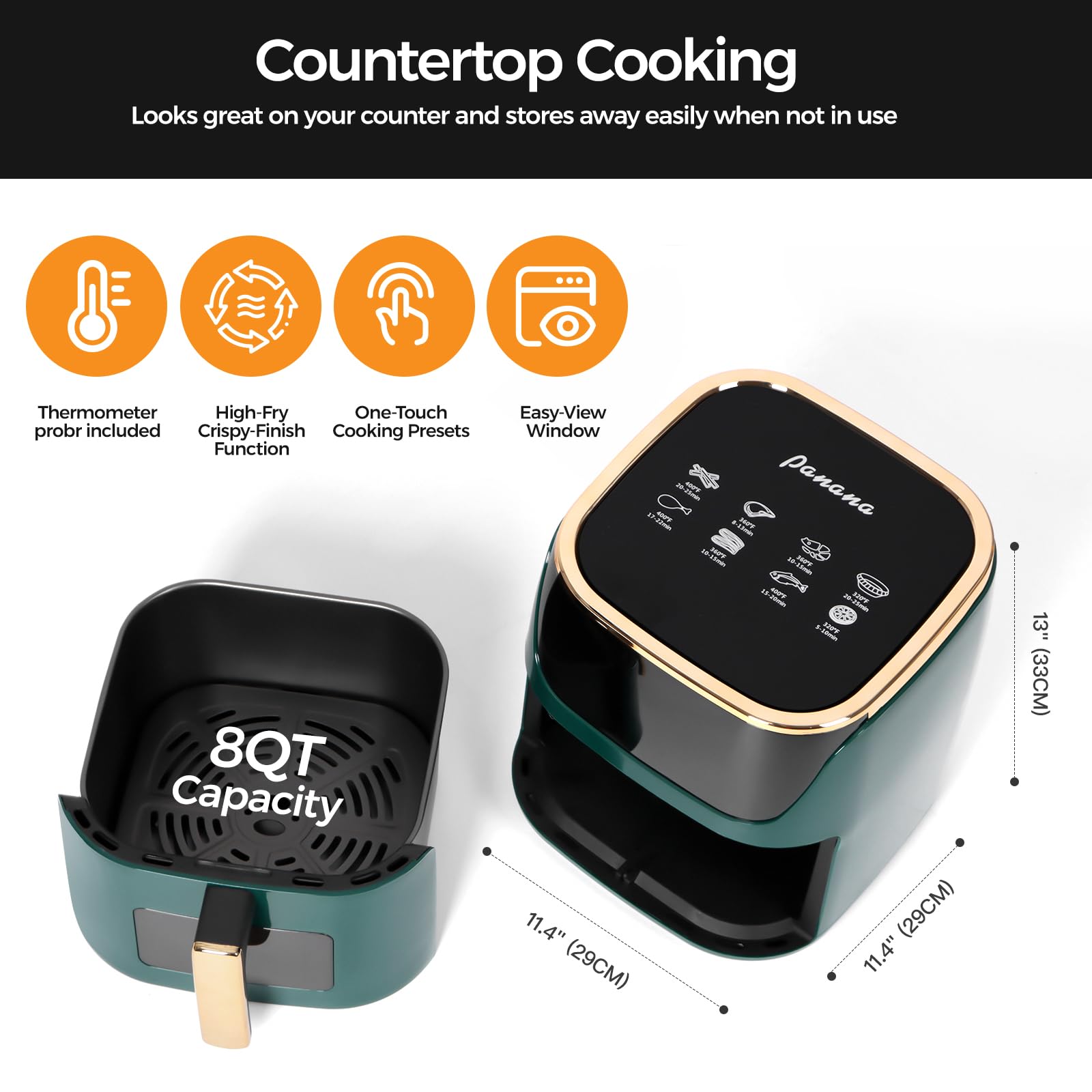 Panana Air Fryer 8QT prep space suitable for batch cooking