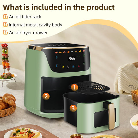 Panana Air Fryer 8QT eight preset icons simplify versatile cooking.